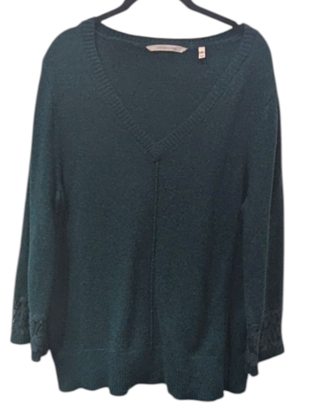 Soft Surroundings Bottle Green Wool Blend Lace Insert Cuff Sweater 2CP34 (XL)